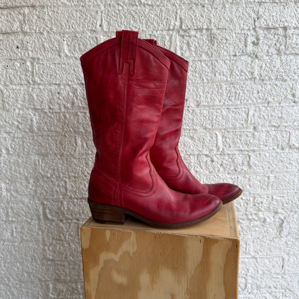 RARE Frye Red Leather Western Cowboy Boots Made in Mexico Womens 8 B